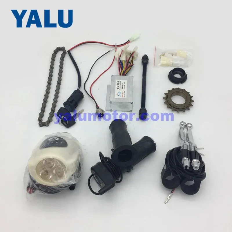 Upgrade Electric Bicycle Brush Motor Kit Components with Controller And Throttle Handle With Battery Voltage Show And Key Switch