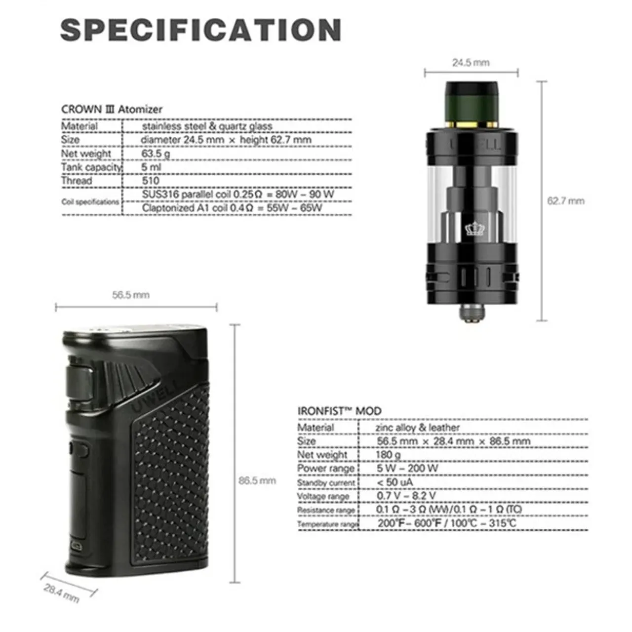 Uwell Ironfist 200W Kit Free Batteries & Delivery