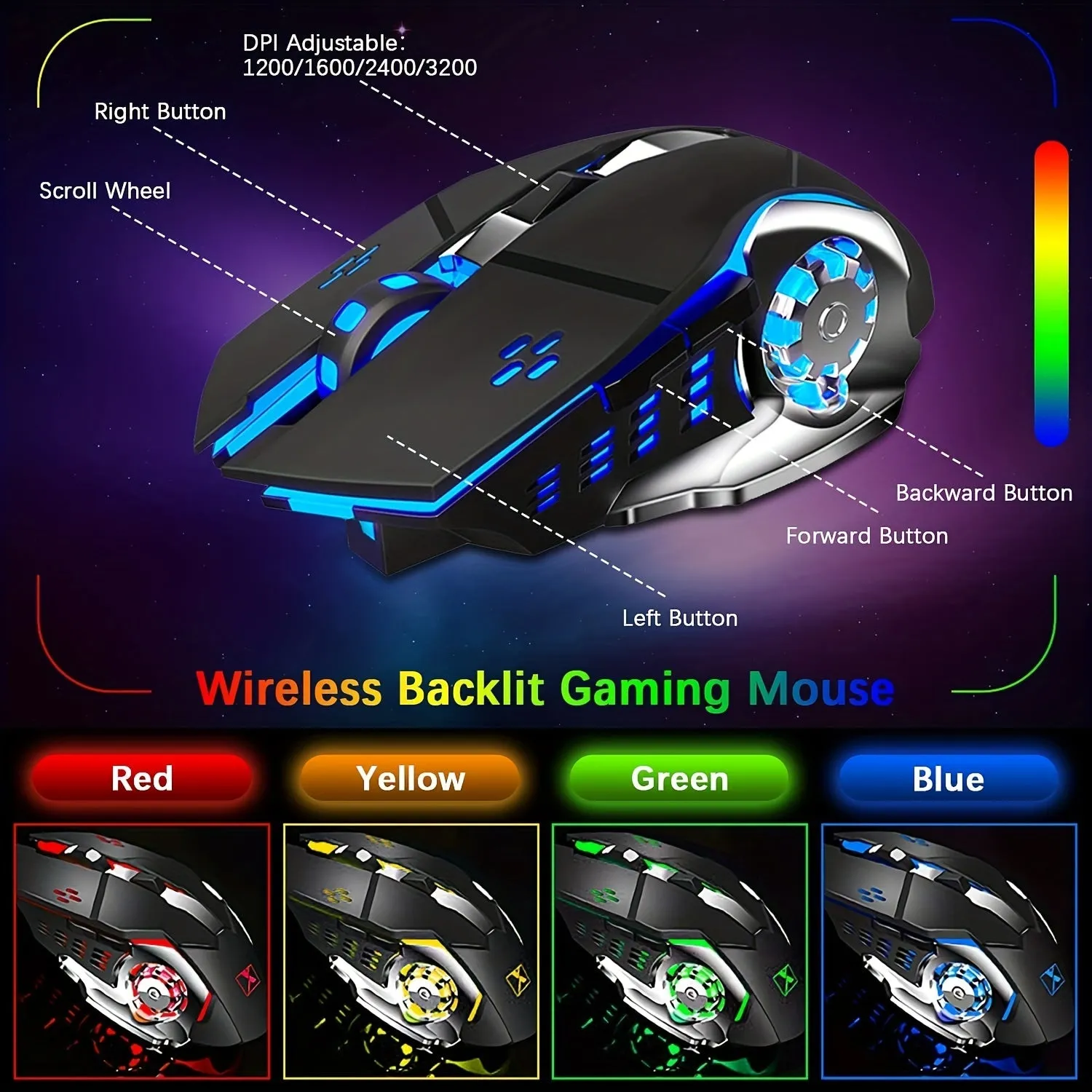 Wireless Gaming Keyboard And Mouse With Rainbow LED 16RGB Backlit