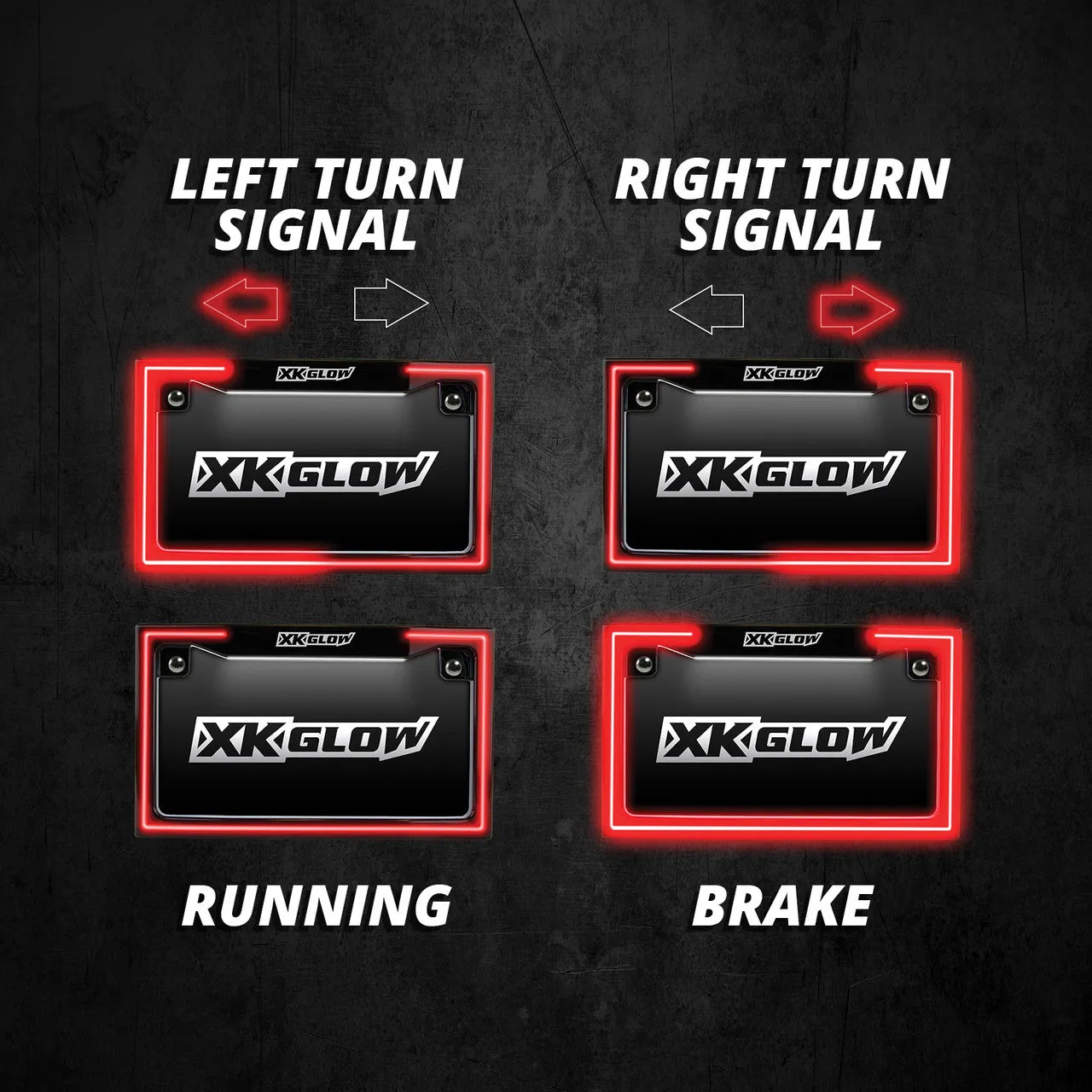 XKGlow Motorcycle License Plate Frame Light w/ Turn Signal - Black or Chrome