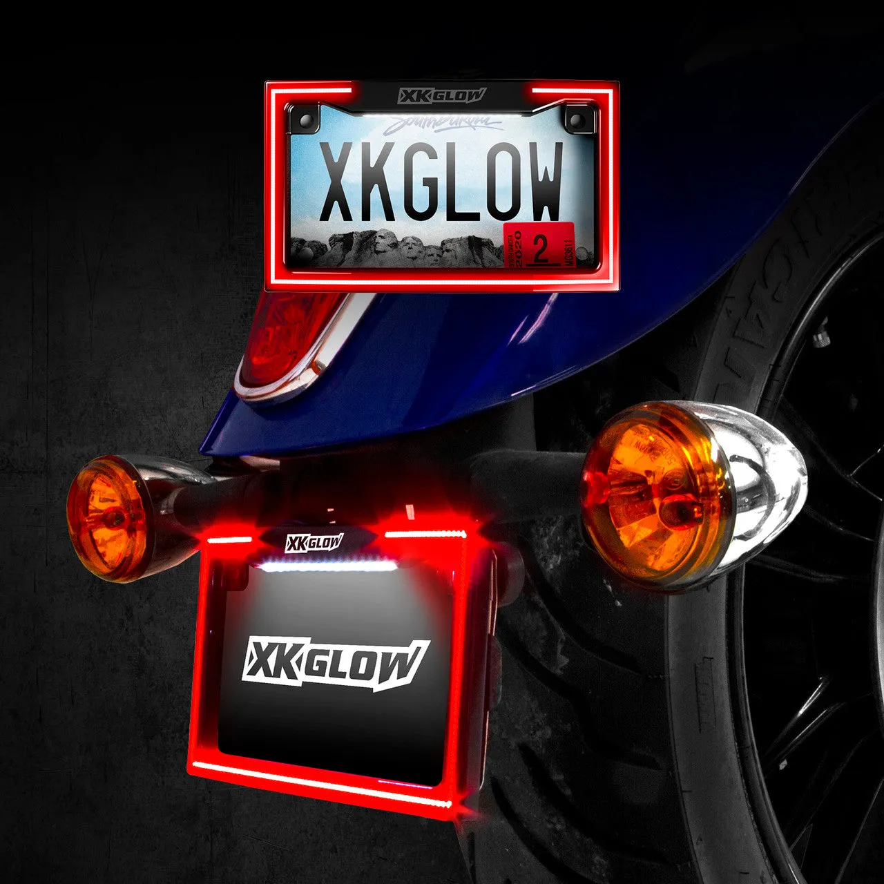 XKGlow Motorcycle License Plate Frame Light w/ Turn Signal - Black or Chrome