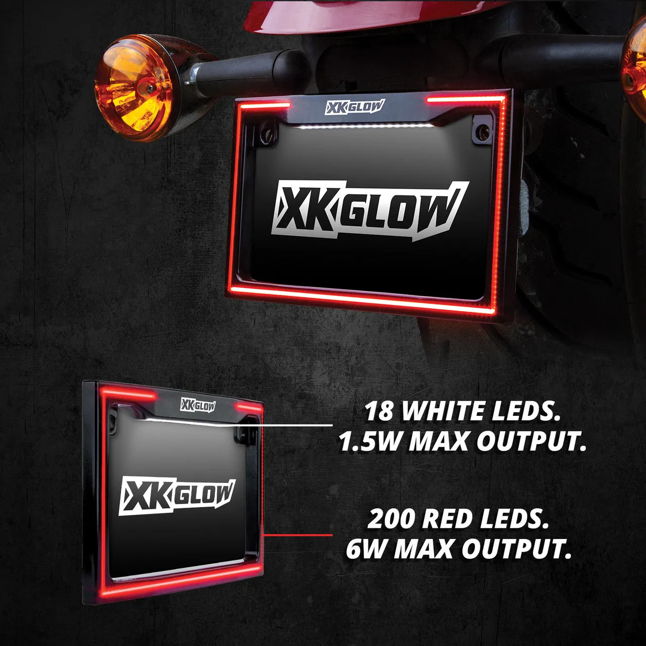 XKGlow Motorcycle License Plate Frame Light w/ Turn Signal - Black or Chrome