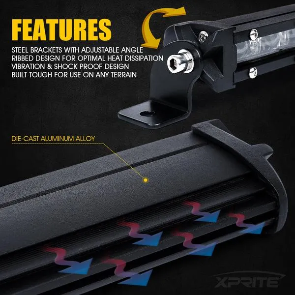 Xprite LED Light Bar w/ Amber Backlight (Single Row) Sunrise Series - 8"/20"/22"/26"/32"/42"/44"/50"