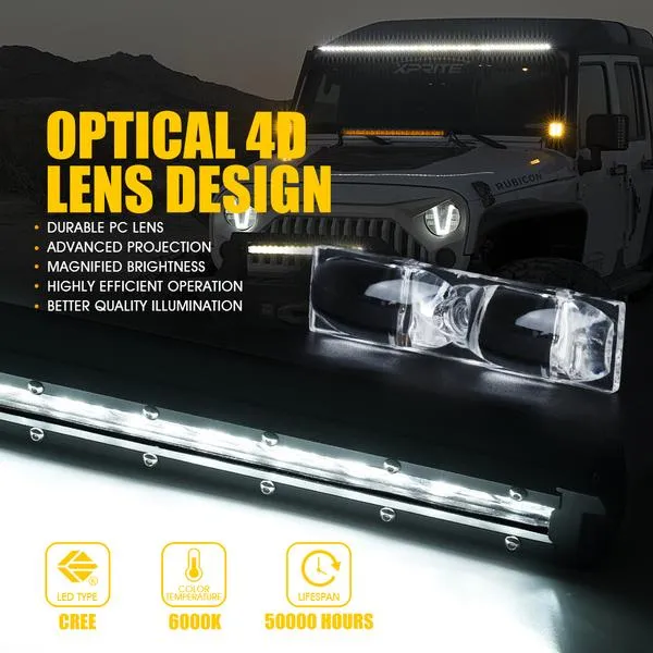 Xprite LED Light Bar w/ Amber Backlight (Single Row) Sunrise Series - 8"/20"/22"/26"/32"/42"/44"/50"