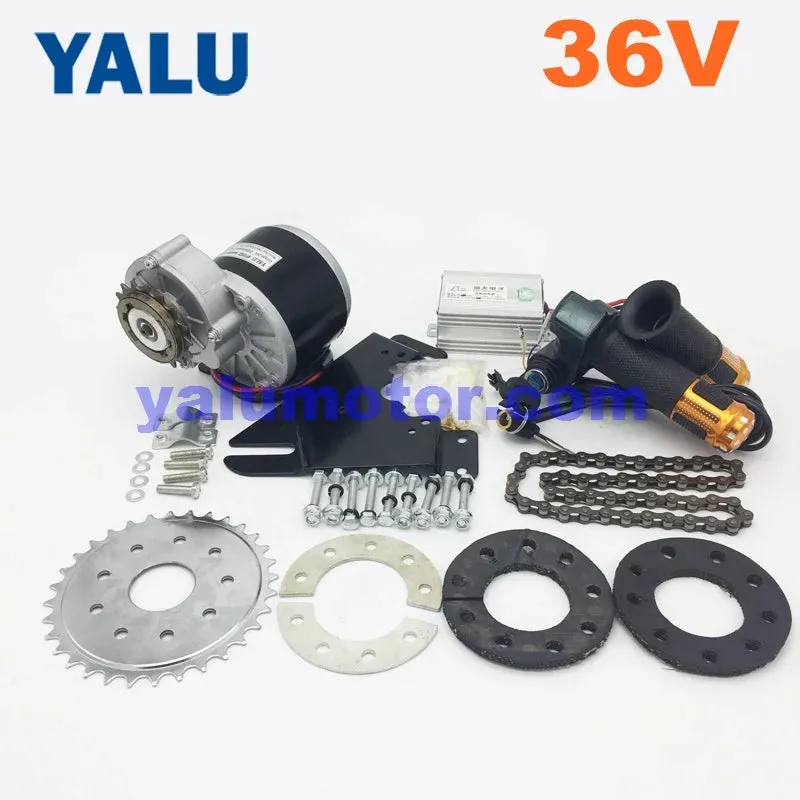 YALU 24V 36V 350W Left Side Chain Drive Brush Electric EBike Motor Kit Rear Wheel Gear Sprocket Electric Motor Bicycle Solution
