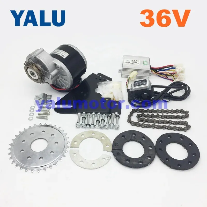 YALU 24V 36V 350W Left Side Chain Drive Brush Electric EBike Motor Kit Rear Wheel Gear Sprocket Electric Motor Bicycle Solution