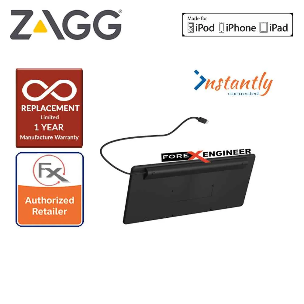 Zagg Lightning Wired Keyboard - 18 inch cable connects to any Apple device with Lightning port