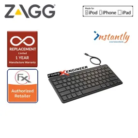 Zagg Lightning Wired Keyboard - 18 inch cable connects to any Apple device with Lightning port