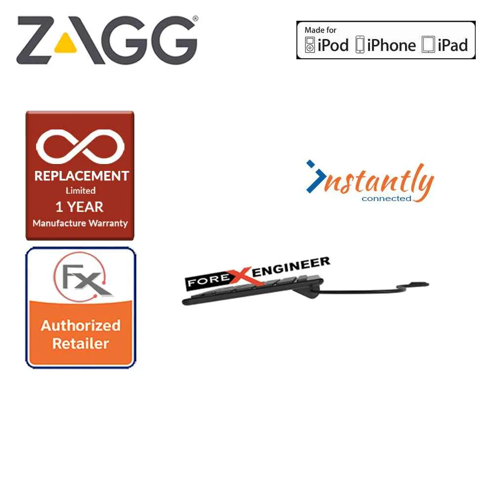 Zagg Lightning Wired Keyboard - 18 inch cable connects to any Apple device with Lightning port